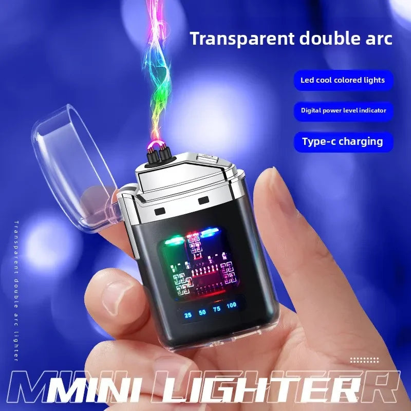 Transparent Shell Outdoor Waterproof Electronic Pulse Power Display Lighter Gadgets for Men Electric Lighter Smoking Accessories