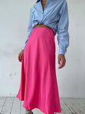Elegant Women's Skirts High Waist Silk Satin A-line Skirt Lady Fashion Solid Color Purple Long Skirts for Women Fashion 2026