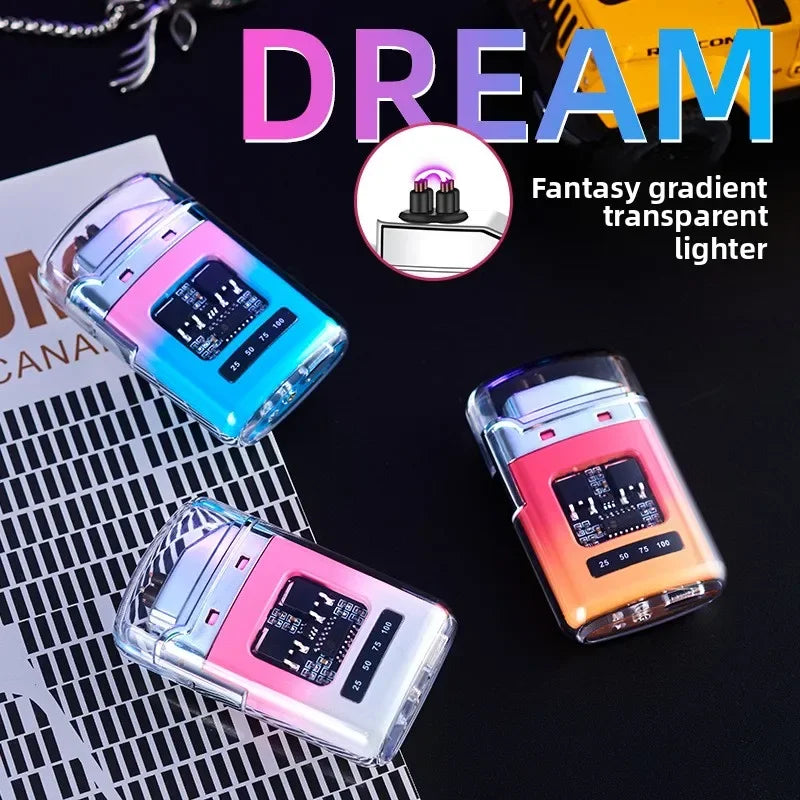 Transparent Shell Outdoor Waterproof Electronic Pulse Power Display Lighter Gadgets for Men Electric Lighter Smoking Accessories
