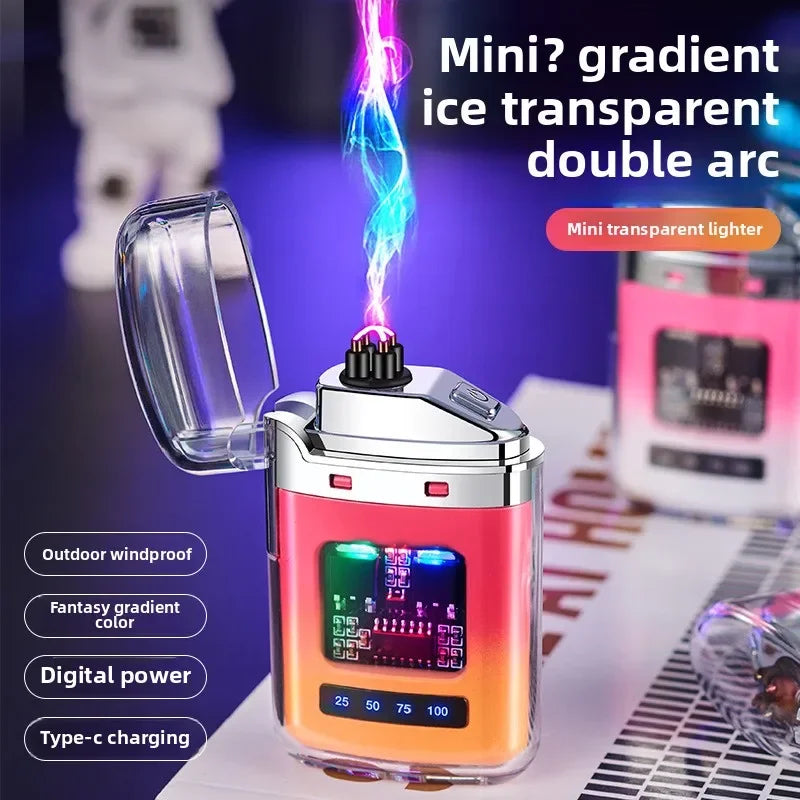 Transparent Shell Outdoor Waterproof Electronic Pulse Power Display Lighter Gadgets for Men Electric Lighter Smoking Accessories